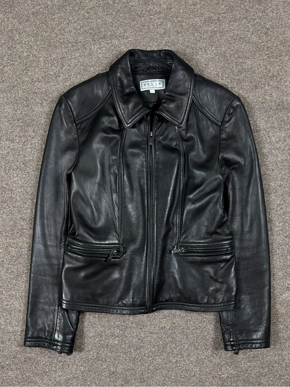 Vintage Pelle Studio Black Genuine Leather Full Zip Short Jacket Women’s L 90s